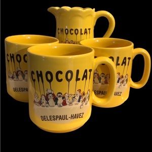 French Made in France Chocolat Delespaul-Havez Hot Coco Coffee Mugs & Pitcher